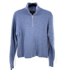 Quince 100% Mongolian Cashmere 1/4 Zip Sweater Womens Sz M Pullover Blue
